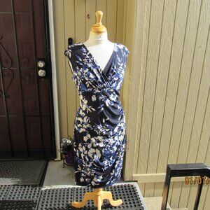 #757  NEW WOMAN'S BLUE PRINT DRESS BY RALPH LAUREN  (SIZE 14)
